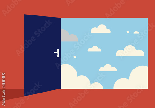 Open door to blue sky symbolizing work life balance freedom