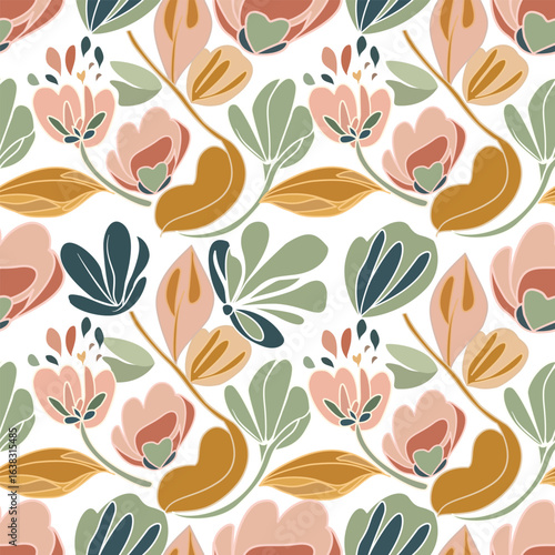 Boho Abstract Floral Seamless Pattern