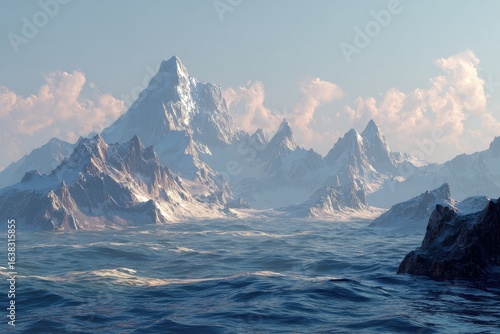 Wallpaper Mural Snowy mountain range meets tranquil ocean Torontodigital.ca