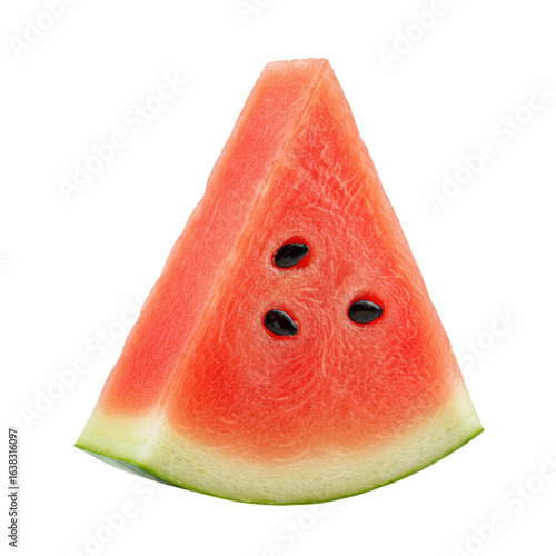 Closeup bright red watermelon slice against black background