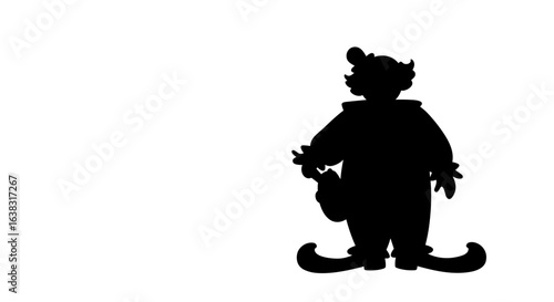 Clown silhouette standing with a cheerful expression on white background  
