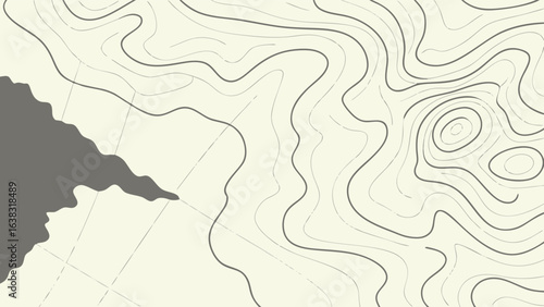 Detailed topographic contour map illustration with a vintage aesthetic, showcasing elevation lines and geographical terrain features