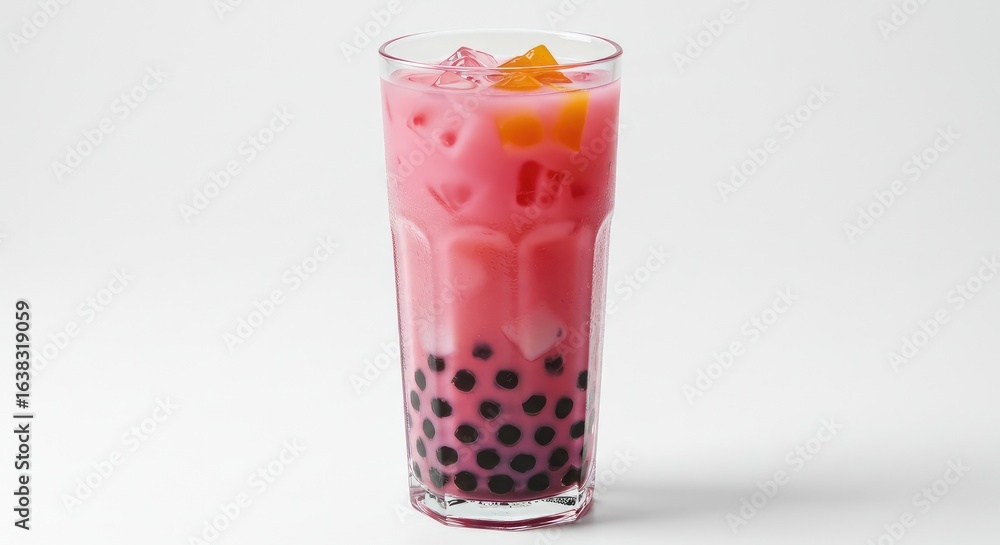 custom made wallpaper toronto digitalA tall glass of pink drink with black tapioca pearls and ice cubes