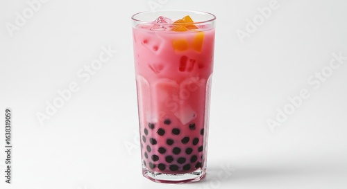 Wallpaper Mural A tall glass of pink drink with black tapioca pearls and ice cubes Torontodigital.ca