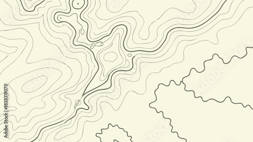 Detailed topographic contour map illustration with a vintage aesthetic, showcasing elevation lines and geographical terrain features