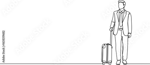 continuous single line drawing of businessman with suitcase, line art vector illustration