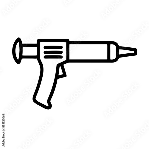 Simple black outline icon of a caulking gun, used for sealing and construction. Ideal for DIY blogs, home improvement sites, construction services, or web/app icons related to repair and tools.