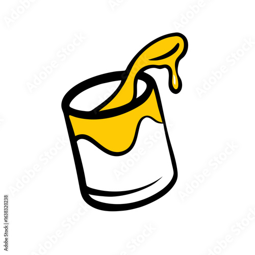 A minimalist line art icon of a paint can with dripping paint, for websites or blogs about home renovation, design, or art.

