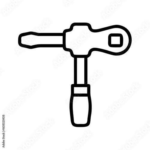 black outline icon of a ratchet wrench, suitable for websites or blogs about automotive repair, construction, DIY projects, or tools and equipment.