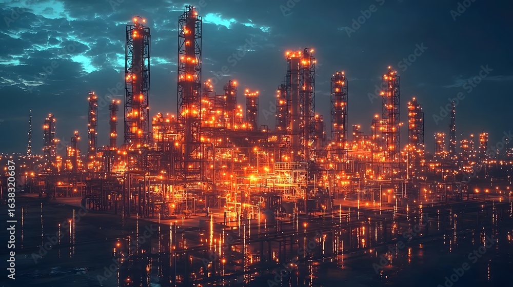 Fototapeta premium Futuristic energy efficient factory powered by a smart grid