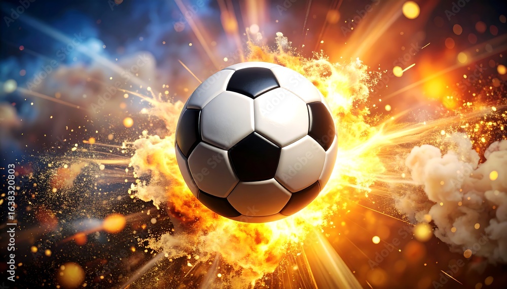 Fototapeta premium Soccer ball exploding in a burst of energy