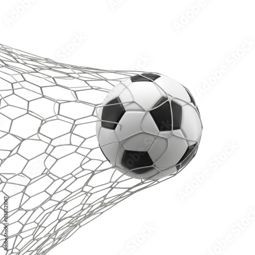 Soccer ball entering goal net against black background high quality image for sports design