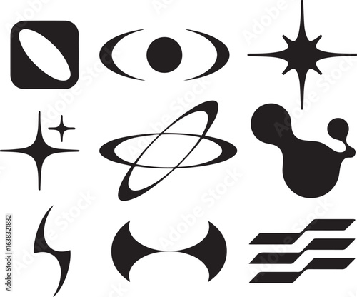 Y2K Icon Packs. Geometric Shapes Collection Abstract Icons and Symbols