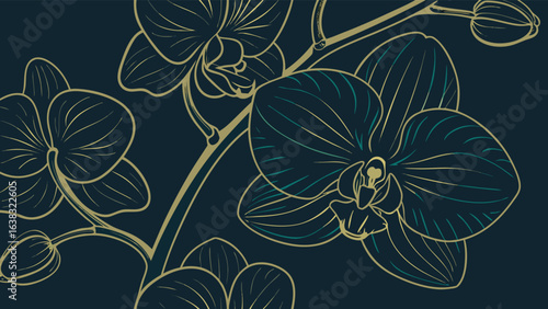 Elegant orchid flower illustration, a botanical design with a modern touch, perfect for decorative and luxury themes