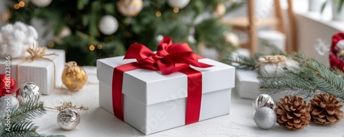 Christmas gift preparation cozy home holiday decor festive atmosphere close-up celebration