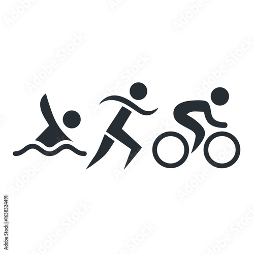 Triathlon Icons Pictogram Set Swimming Running and Cycling Triathlon Sport Competition Silhouettes Triathlon Race Vector Illustration Graphics Symbols