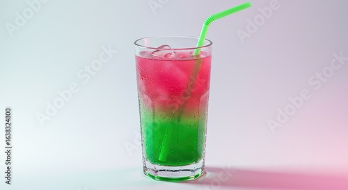 Wallpaper Mural A vibrant cocktail layered with pink and green liquids, garnished with ice and a green straw Torontodigital.ca