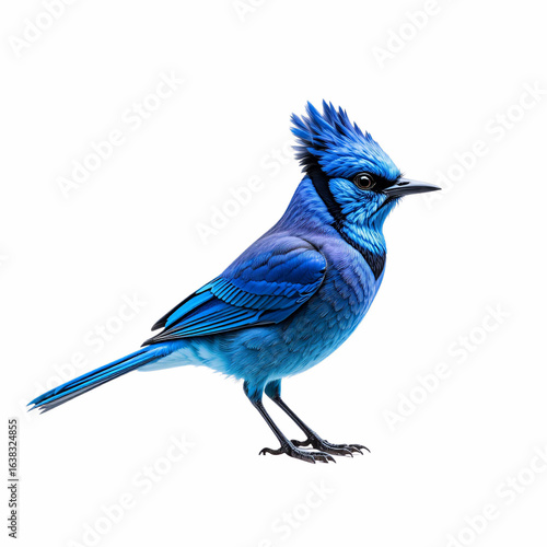 Steller'S Jay Bird Vivid Blue Plumage Profile View Isolated Transparent Background