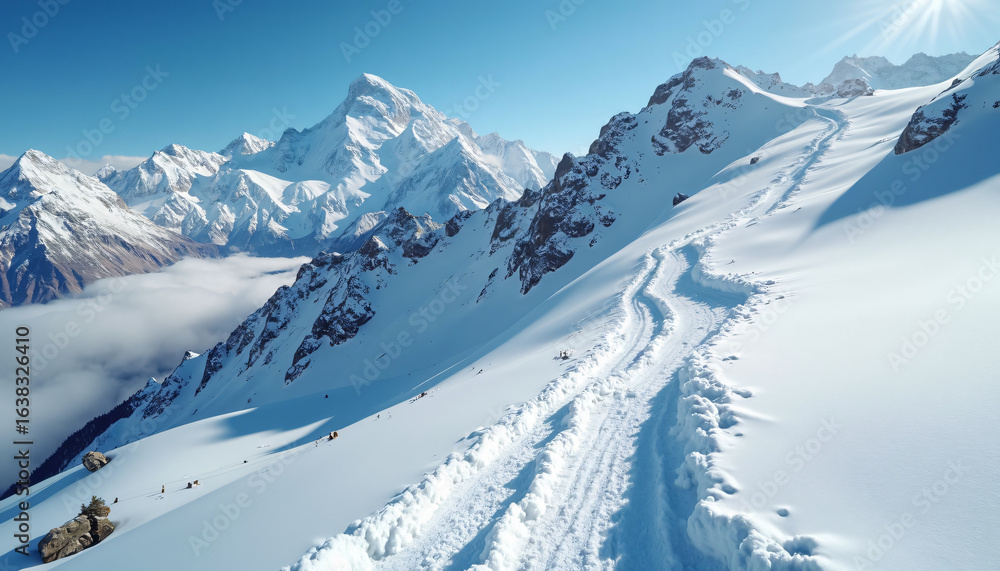 Obraz premium Snowy Mountain with Ski Tracks