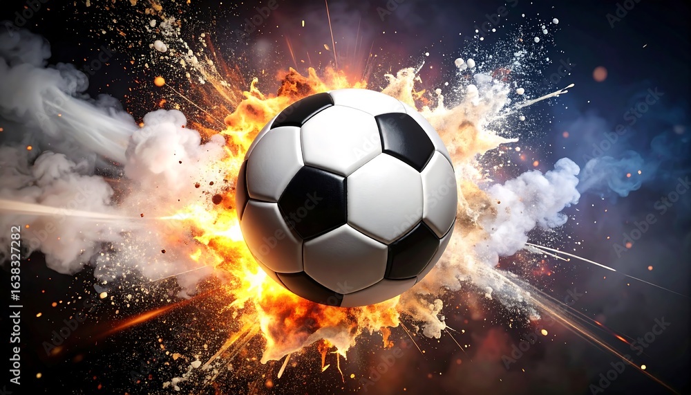 Fototapeta premium Soccer ball exploding in flames