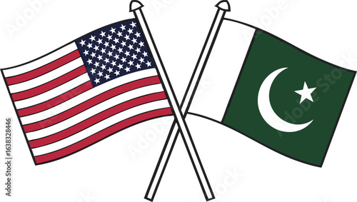 Illustration of the united states and pakistan flags crossed symbolizing international relations and diplomacy
