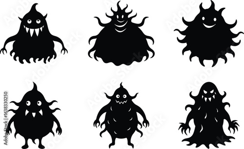 blob monster vector illustration black silhouette white background