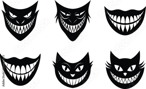 creepy smile vector illustration black silhouette white background