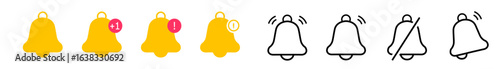 Notification bell icon set PNG with alert badge, ringing animation, and modern notification, bell, alert, icon, UI, badge, ringing, sound, alerting, redesign for apps and websites, vector illustration