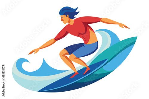 Silhouette of a Skilled Surfer Riding a Wave Gracefully on His Surfboard Demonstrating Balance and Control