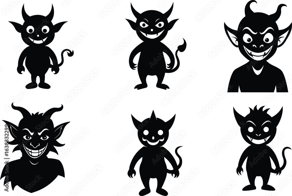 Fototapeta premium impish devil vector illustration black silhouette white background