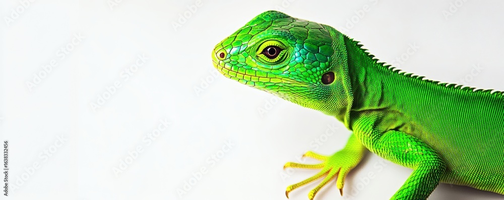 Fototapeta premium Vivid green iguana posing on a plain white background