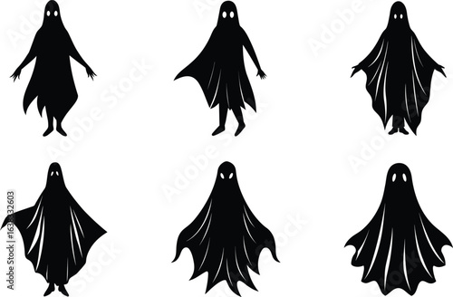 person ghost costume vector illustration black silhouette white background