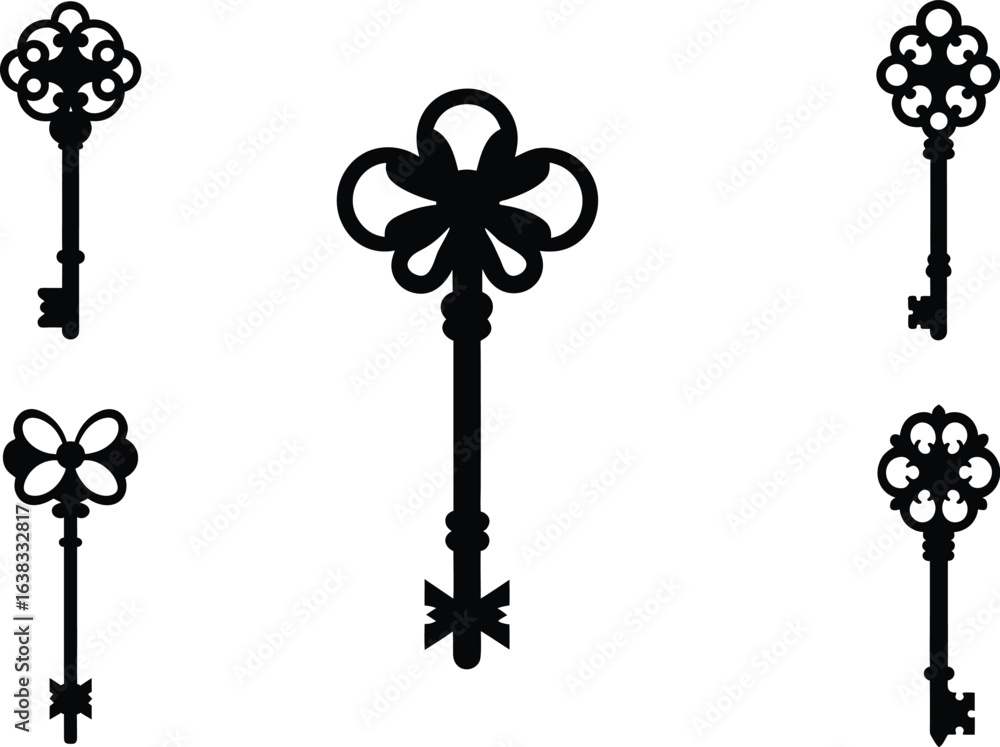 Obraz premium old key vector illustration black silhouette white background
