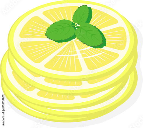 Lemon slices with mint leaves