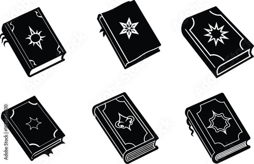 spellbook grimoire vector illustration black silhouette white background