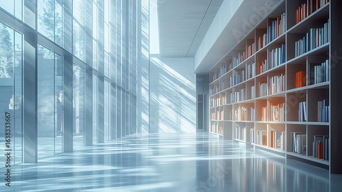 Bright Hallway with Bookshelves and Large Windows in Contemporary Style