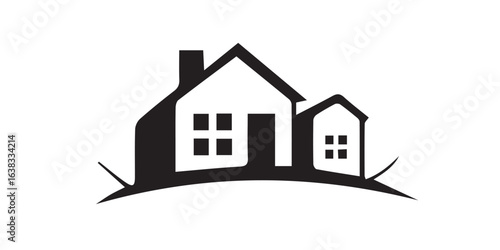 Modern silhouette of two houses on a hillside