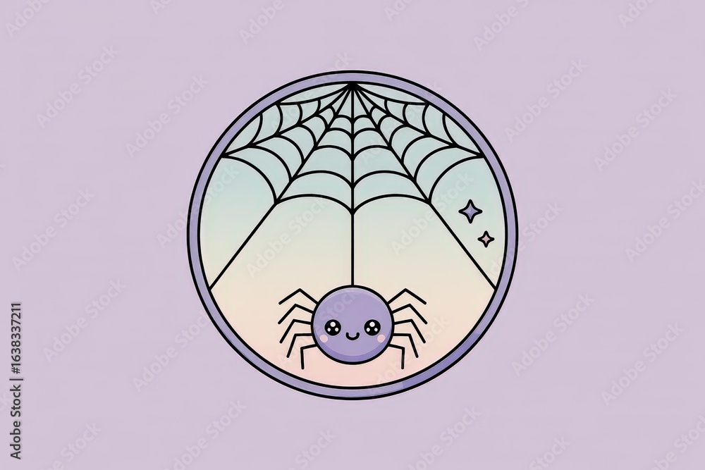 Obraz premium Cute Cartoon Spider Web - Pastel Gradient Halloween Vector Illustration Kids Party Invitations Decor