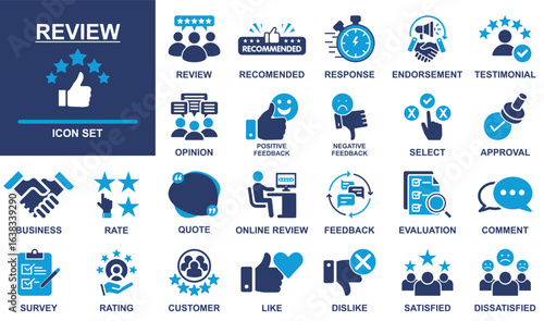 Blue Flat Customer Feedback and Review Icon Set