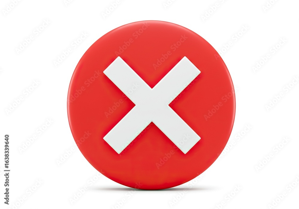 Obraz premium A red circle with a white cross mark, symbolizing an error or cancellation isolated on white background