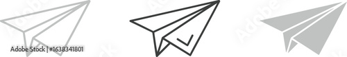 Three minimalist paper airplane icons in different styles, symbolizing creativity, play, and simple travel