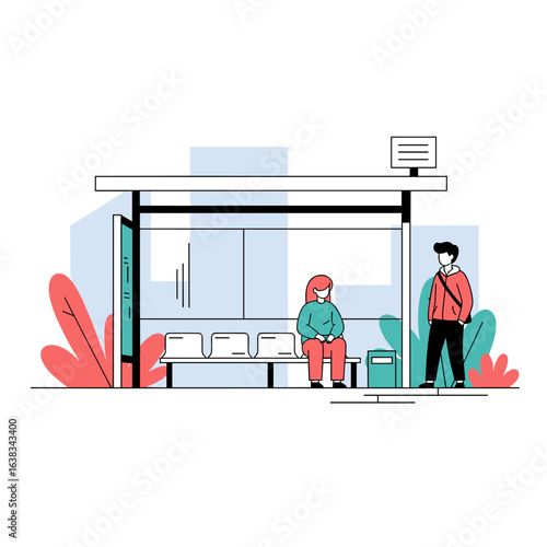 People Waiting for Public Transportation at a Shelter Outdoors