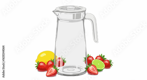 Empty Glass Pitcher Illustration in realistic style in red and yellow for making lemonade on a white background with copy space