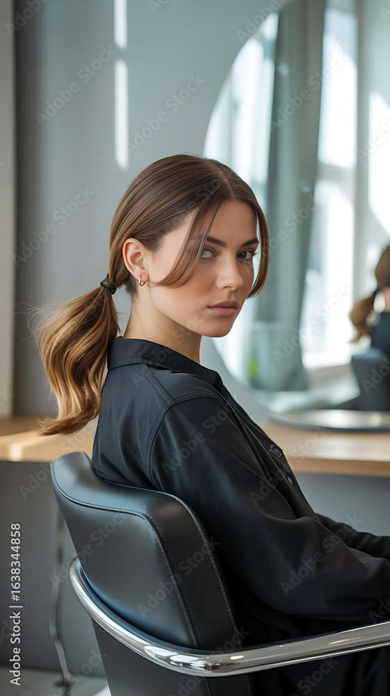Fototapeta premium Voluminous Ponytail with Soft Waves and Bounce