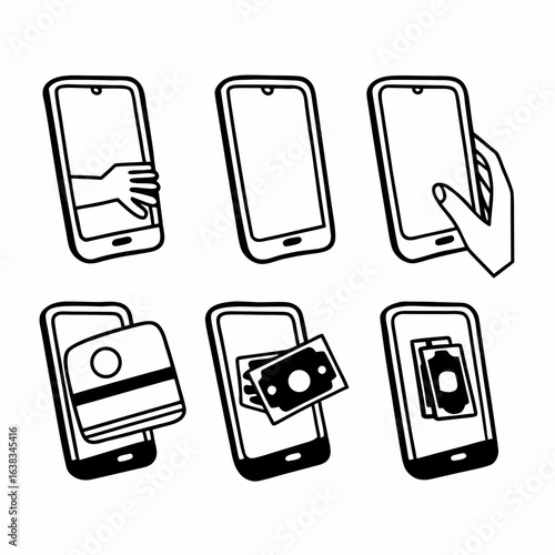 Set of mobile payment icons isolated on white background for online business and finance concept