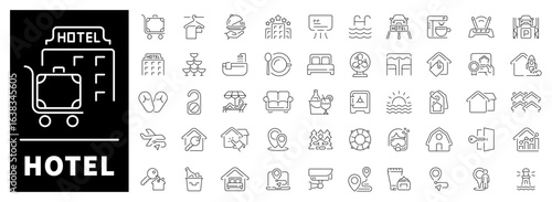 Hotel vector icons in line style. Hotel services related icons