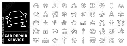 Car repair service vector icons in line style. Car repair service