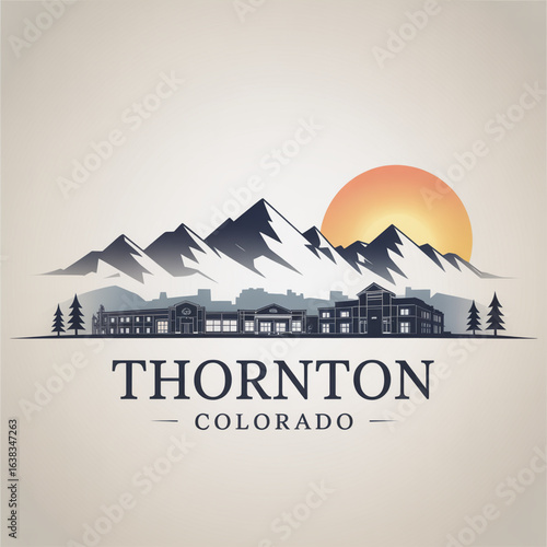 Thornton Skyline Silhouette — Scenic Colorado City with Rocky Mountain Views Vector Illustration