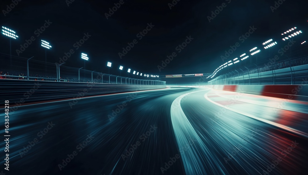 Obraz premium Creating A Stunning Race Track Finish: Racing Under The Night Sky With Abstract Designs. Exciting Race Track Visuals Brought To Life.