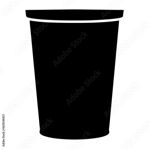 Silhouette of a black disposable cup with white rim against white background